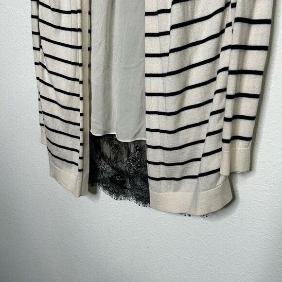 Neiman Marcus Women’s Cashmere Wool Silk Striped Open Front Lace Cardigan Size S - Picture 3 of 15
